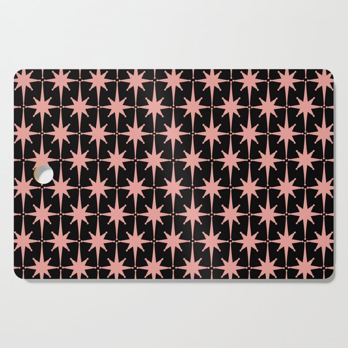 Midcentury Modern Atomic Starburst Pattern in Black and 50s Bathroom Pink Cutting Board Gallery Image 1
