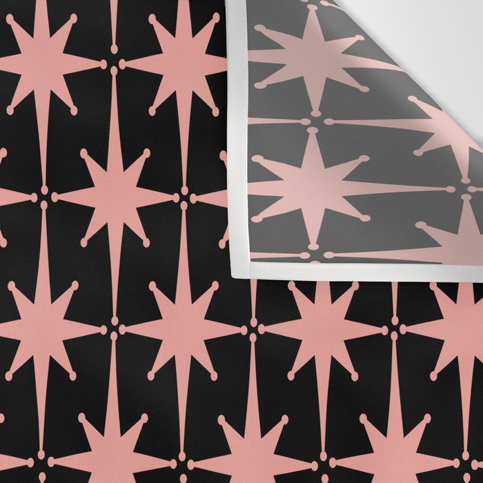 Midcentury Modern Atomic Starburst Pattern in Black and 50s Bathroom Pink Wall Tapestry Gallery Image 3