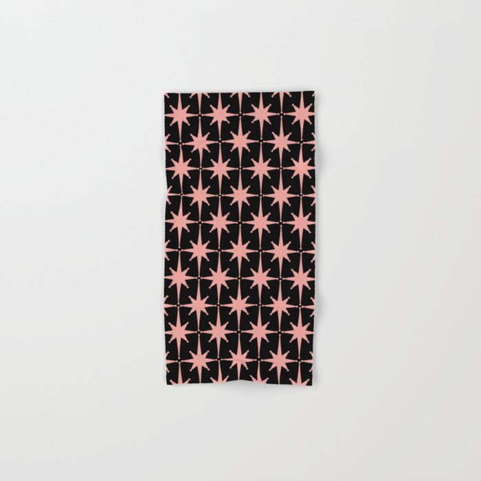 Midcentury Modern Atomic Starburst Pattern in Black and 50s Bathroom Pink Bath Towel Gallery Image 1