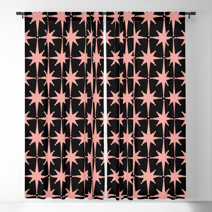 Midcentury Modern Atomic Starburst Pattern in Black and 50s Bathroom Pink Window Curtain Gallery Image 1