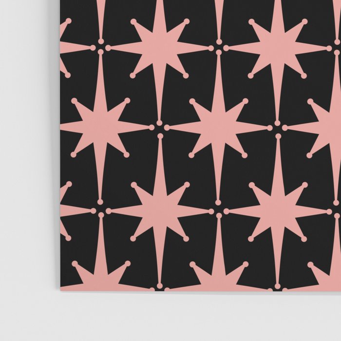 Midcentury Modern Atomic Starburst Pattern in Black and 50s Bathroom Pink Poster Gallery Image 3