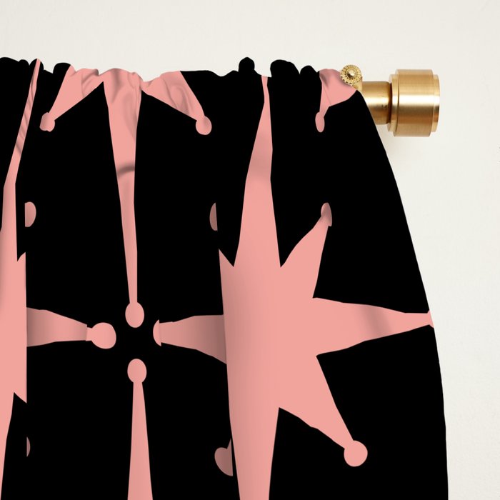 Midcentury Modern Atomic Starburst Pattern in Black and 50s Bathroom Pink Window Curtain Gallery Image 2