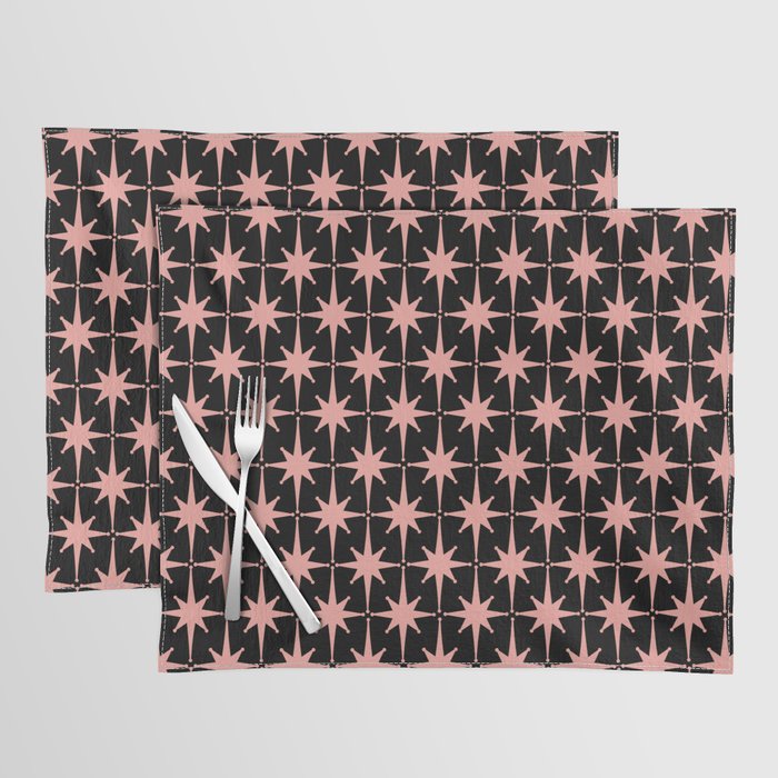 Midcentury Modern Atomic Starburst Pattern in Black and 50s Bathroom Pink Placemat Gallery Image 1