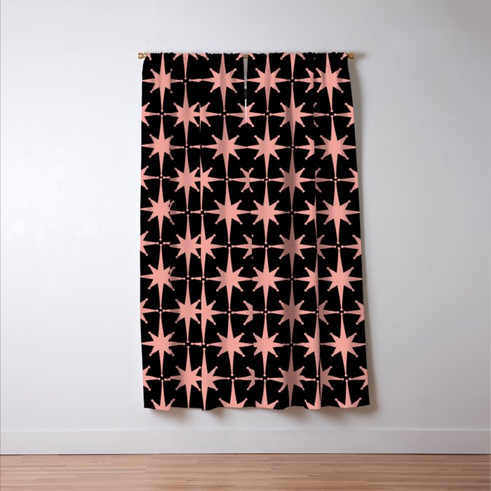 Midcentury Modern Atomic Starburst Pattern in Black and 50s Bathroom Pink Window Curtain Gallery Image 3