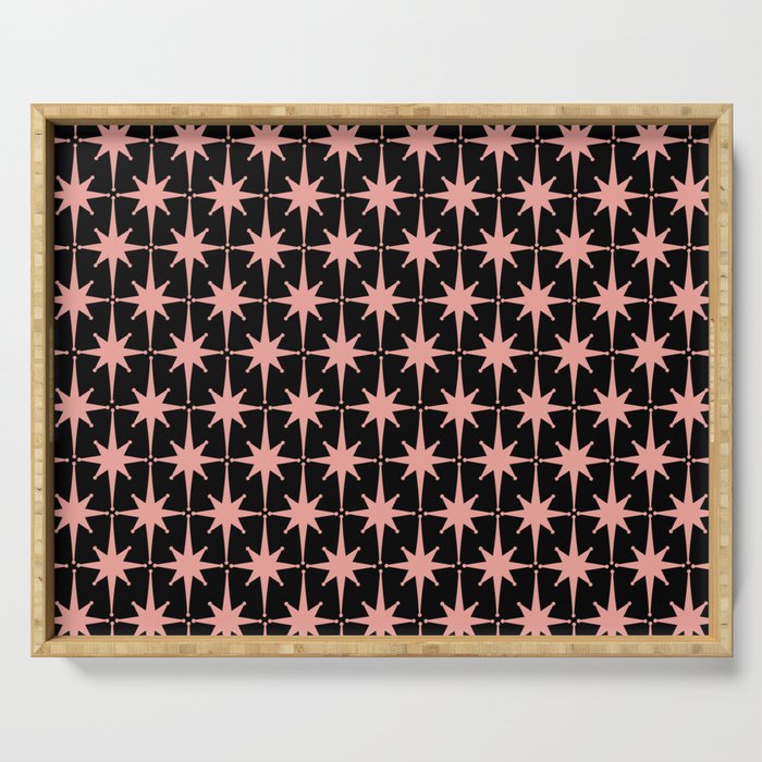 Midcentury Modern Atomic Starburst Pattern in Black and 50s Bathroom Pink Serving Tray Gallery Image 1