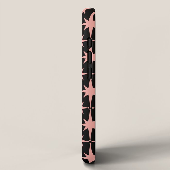 Midcentury Modern Atomic Starburst Pattern in Black and 50s Bathroom Pink iPhone Case Gallery Image 2
