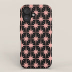 Midcentury Modern Atomic Starburst Pattern in Black and 50s Bathroom Pink iPhone Case Gallery Image 1