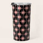 Midcentury Modern Atomic Starburst Pattern in Black and 50s Bathroom Pink Travel Mug Gallery Image 3