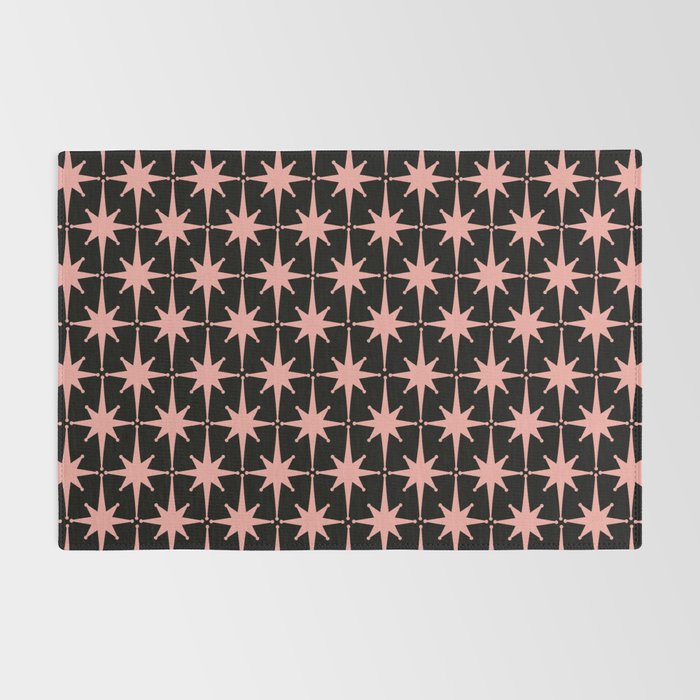 Midcentury Modern Atomic Starburst Pattern in Black and 50s Bathroom Pink Rug Gallery Image 2