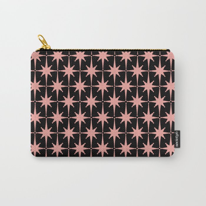 Midcentury Modern Atomic Starburst Pattern in Black and 50s Bathroom Pink Carry All Pouch Gallery Image 1