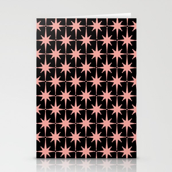 Midcentury Modern Atomic Starburst Pattern in Black and 50s Bathroom Pink Stationery Card Gallery Image 1