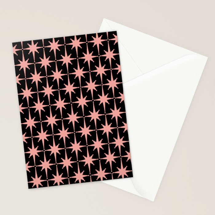 Midcentury Modern Atomic Starburst Pattern in Black and 50s Bathroom Pink Stationery Card Gallery Image 2