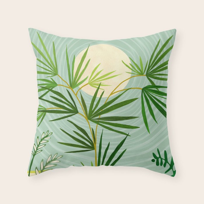 Midnight Moon Green Garden Scene Throw Pillow Gallery Image 6