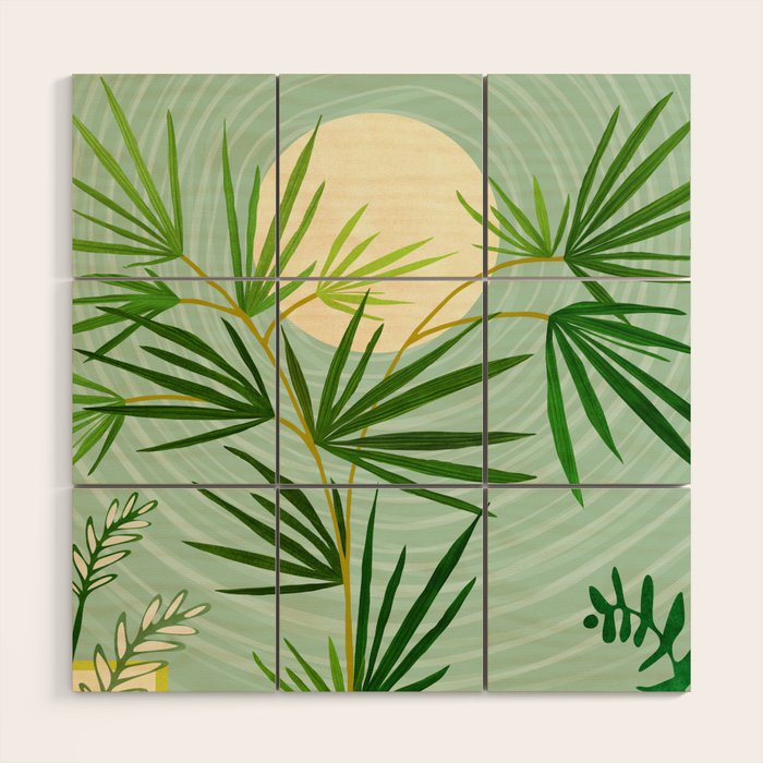 Midnight Moon Green Garden Scene Wood Wall Art Gallery Image 1