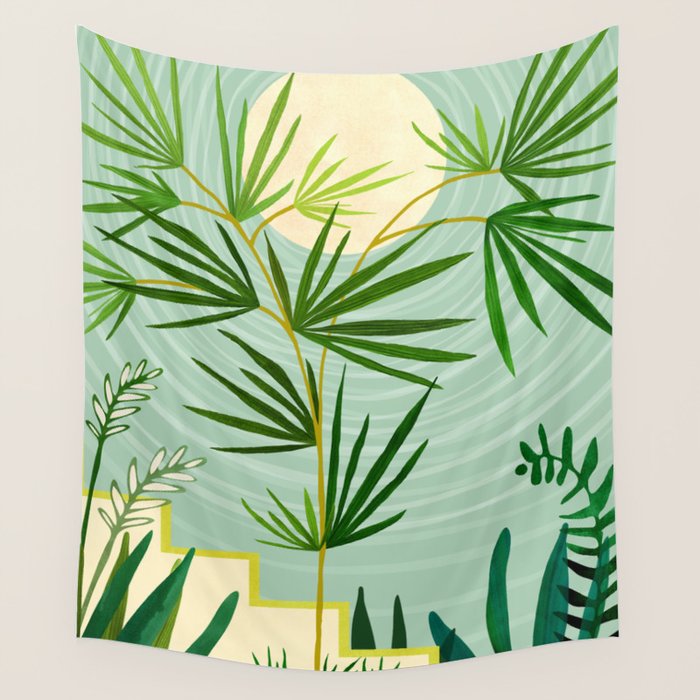Midnight Moon Green Garden Scene Wall Tapestry Gallery Image 4