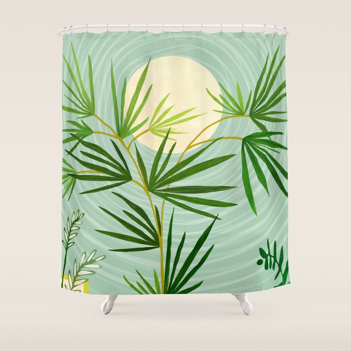 Midnight Moon Green Garden Scene Shower Curtain Gallery Image 1