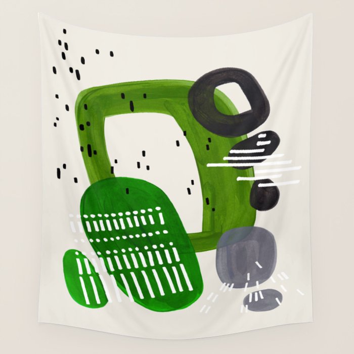Fun Mid Century Modern Abstract Minimalist Olive Green Rings Grey Black Accent Wall Tapestry Gallery Image 4