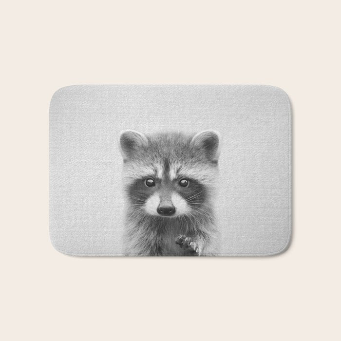 Raccoon - Black & White Bath Mat Gallery Image 1