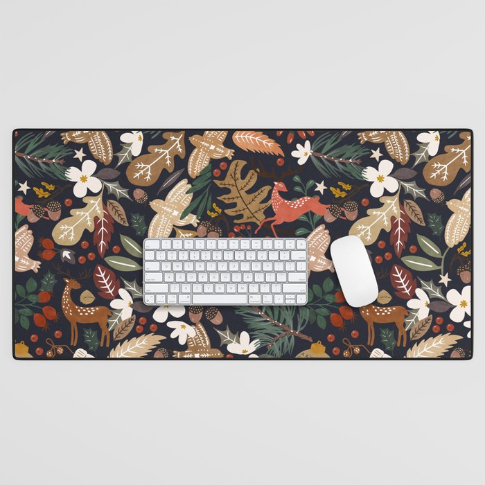 Christmas night forest ornaments Desk Mat Gallery Image 1