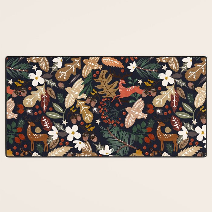 Christmas night forest ornaments Desk Mat Gallery Image 3
