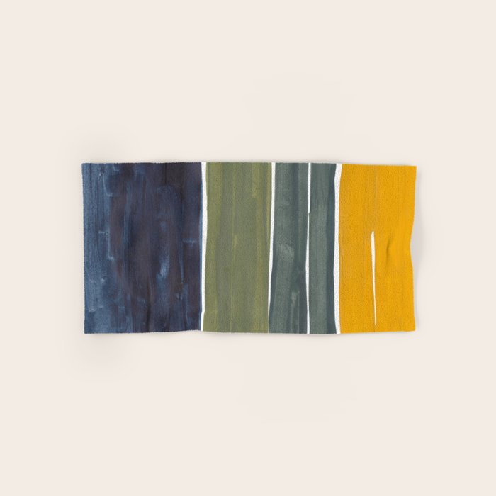 Late November Rothko Inspired Colorful Stripes Navy Blue Olive Green Yellow Bath Towel Gallery Image 1
