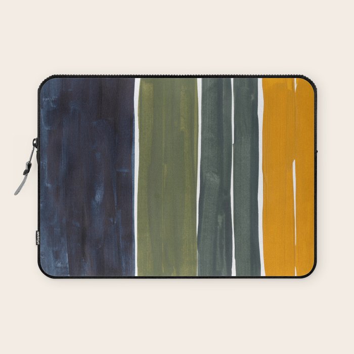 Late November Rothko Inspired Colorful Stripes Navy Blue Olive Green Yellow Laptop Sleeve Gallery Image 1