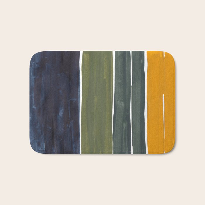 Late November Rothko Inspired Colorful Stripes Navy Blue Olive Green Yellow Bath Mat Gallery Image 1