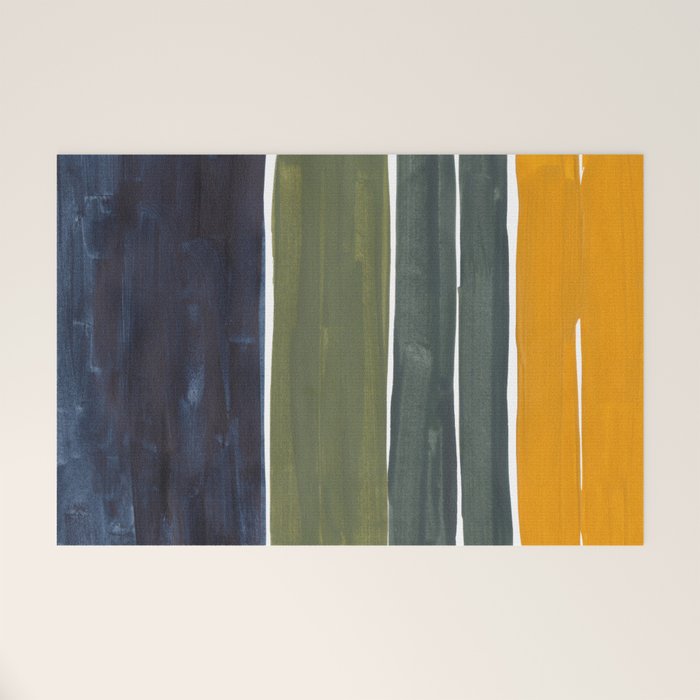 Late November Rothko Inspired Colorful Stripes Navy Blue Olive Green Yellow Welcome Mat Gallery Image 1