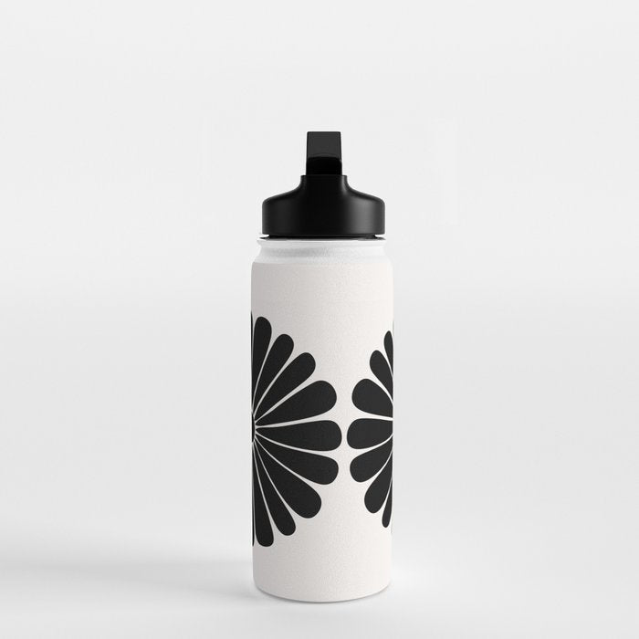 Retro Daisy Abstract I Black and White Bold Floral Water Bottle Gallery Image 3