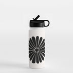 Retro Daisy Abstract I Black and White Bold Floral Water Bottle Gallery Image 1