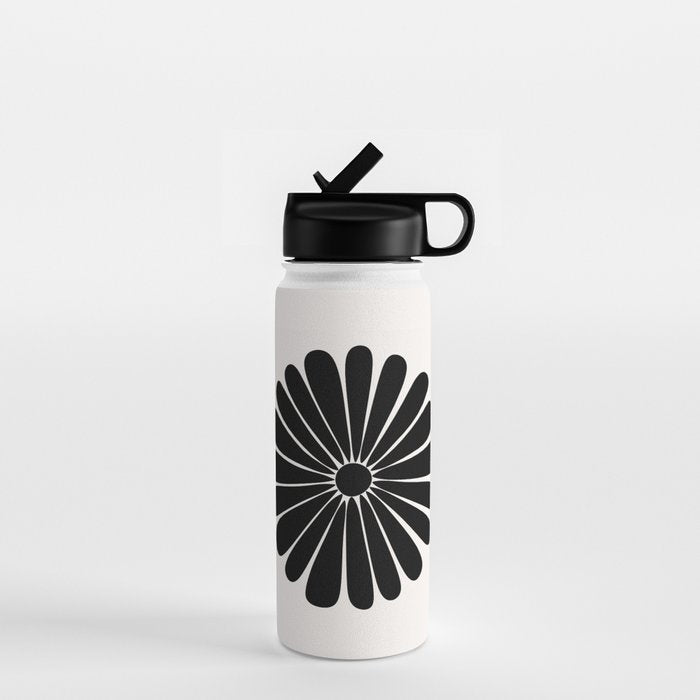 Retro Daisy Abstract I Black and White Bold Floral Water Bottle Gallery Image 1