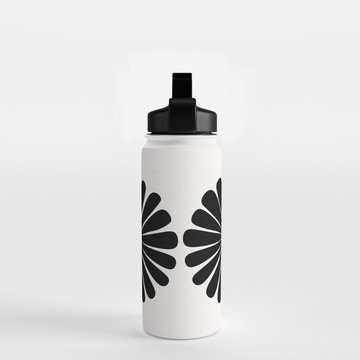 Retro Daisy Abstract I Black and White Bold Floral Water Bottle Gallery Image 2