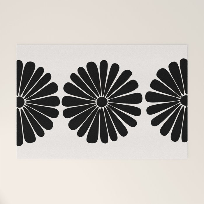 Retro Daisy Abstract I Black and White Bold Floral Welcome Mat Gallery Image 1