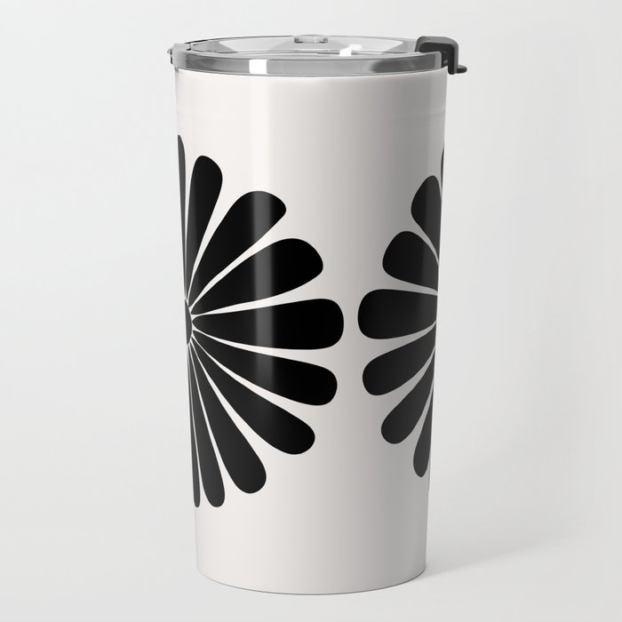 Retro Daisy Abstract I Black and White Bold Floral Travel Mug Gallery Image 2