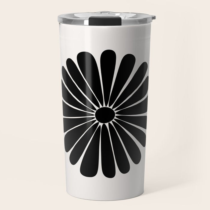 Retro Daisy Abstract I Black and White Bold Floral Travel Mug Gallery Image 1