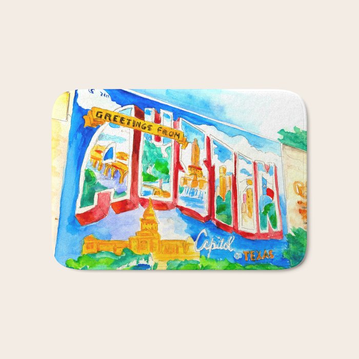 Greetings From Austin Mural watercolor Bath Mat Gallery Image 1