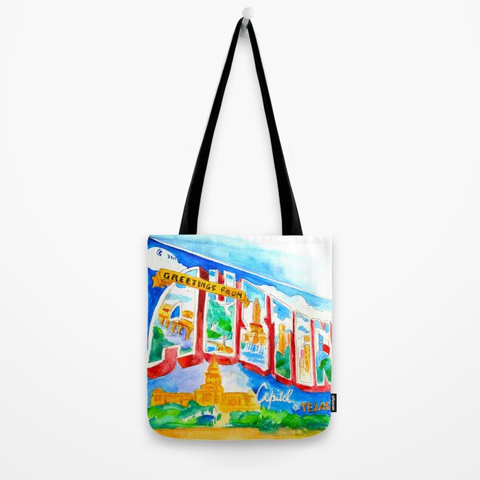 Greetings From Austin Mural watercolor Tote Bag Gallery Image 2