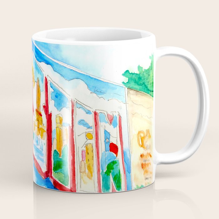 Greetings From Austin Mural watercolor Coffee Mug Gallery Image 1