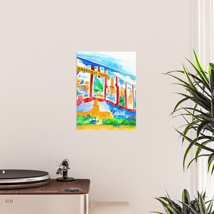 Greetings From Austin Mural watercolor Poster Gallery Image 2