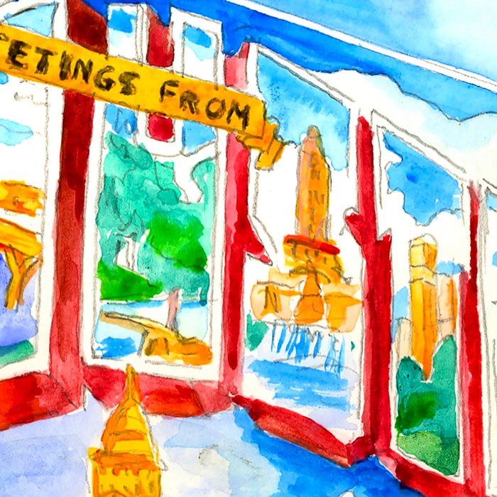 Greetings From Austin Mural watercolor Coffee Mug Gallery Image 2