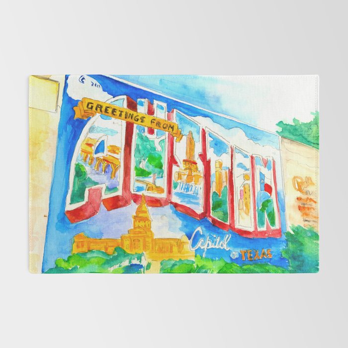 Greetings From Austin Mural watercolor Rug Gallery Image 2