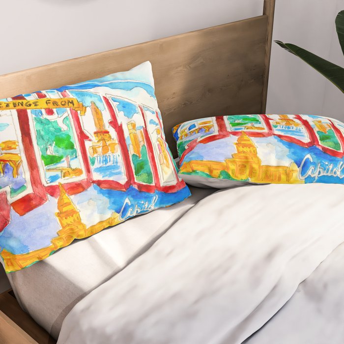 Greetings From Austin Mural watercolor Pillow Sham Gallery Image 2