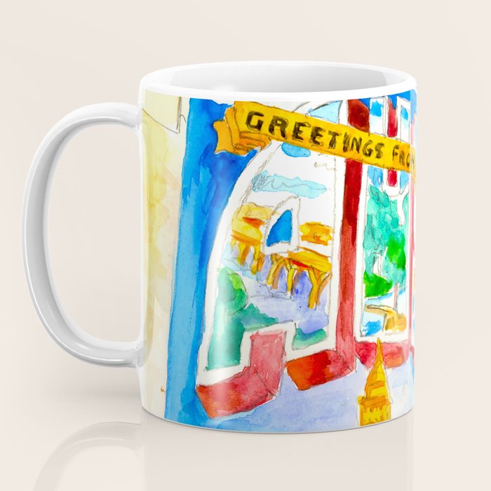 Greetings From Austin Mural watercolor Coffee Mug Gallery Image 3