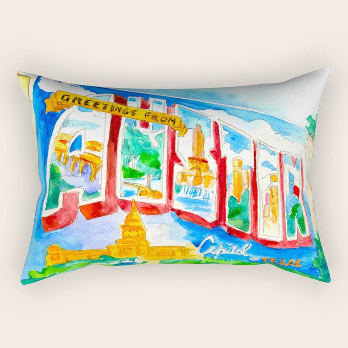 Greetings From Austin Mural watercolor Rectangular Pillow Gallery Image 1