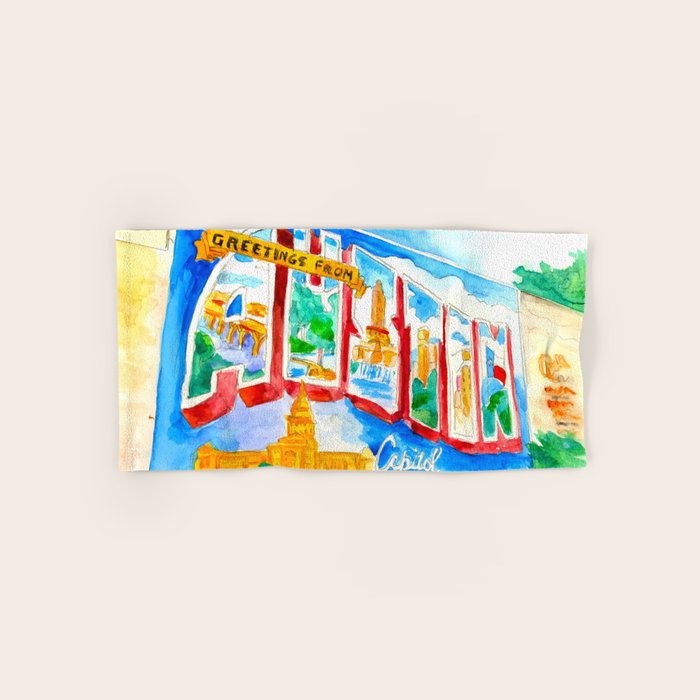 Greetings From Austin Mural watercolor Bath Towel Gallery Image 1