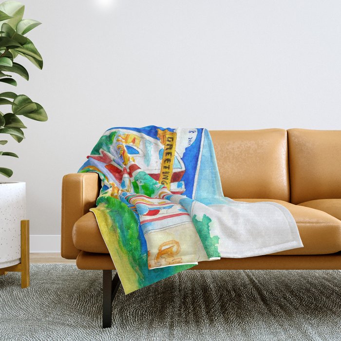 Greetings From Austin Mural watercolor Throw Blanket Gallery Image 1