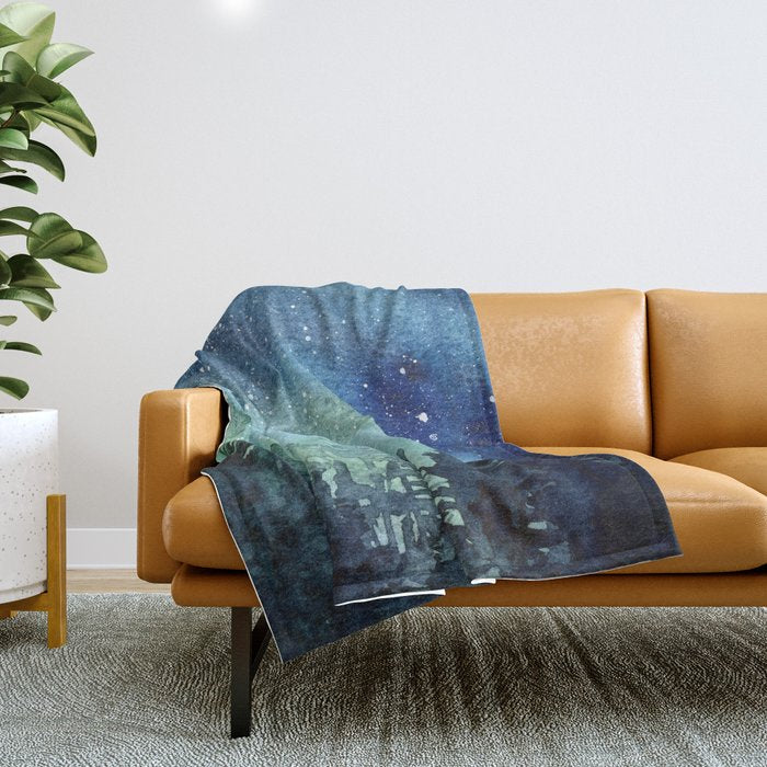 Galaxy Watercolor Aurora Borealis Painting Throw Blanket Gallery Image 1