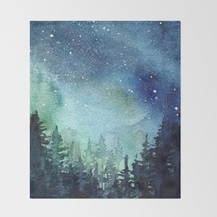 Galaxy Watercolor Aurora Borealis Painting Throw Blanket Gallery Image 2