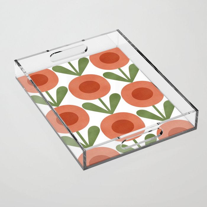 Mid Century Mod Flowers Terracotta  Acrylic Tray Gallery Image 1