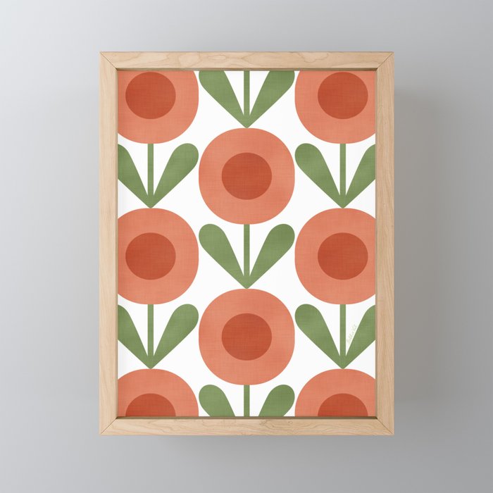 Mid Century Mod Flowers Terracotta  Mini Art Print Gallery Image 1